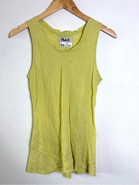 Flax 100% linen pale Yellow Linen Scoop Neck Tank top tunic blouse sz Petite S